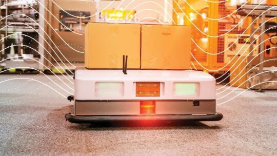 industrial robot carries cargo