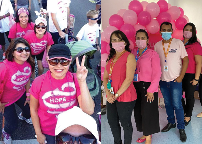 Flex employees wearing pink