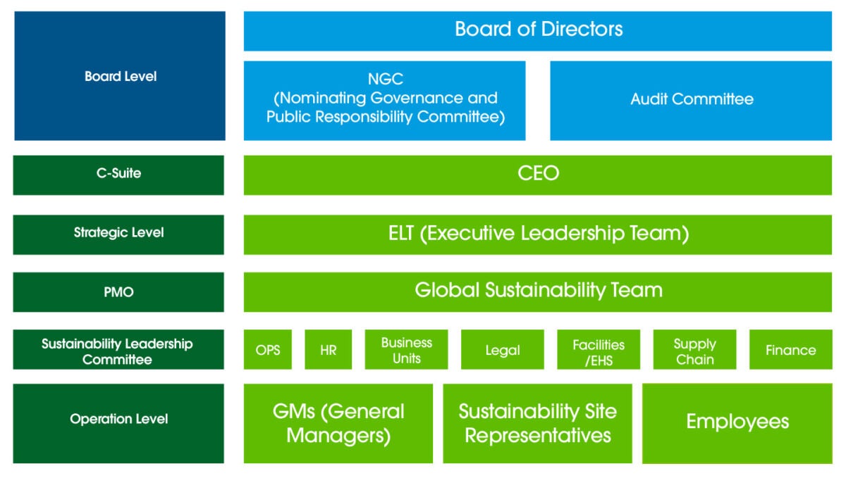 Flex example of climate-related and sustainability governance structure