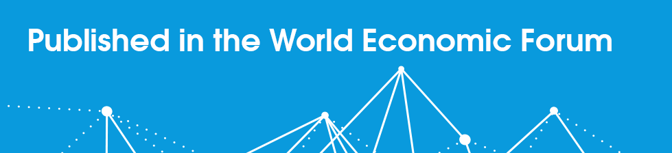 blaues Bild mit weißen Linien und Textspruch „Veröffentlicht im Weltwirtschaftsforum“